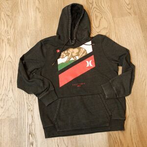 Hurley California Hoodie Bear M Dark Heather Grey Graphic Pullover Sweatshirt